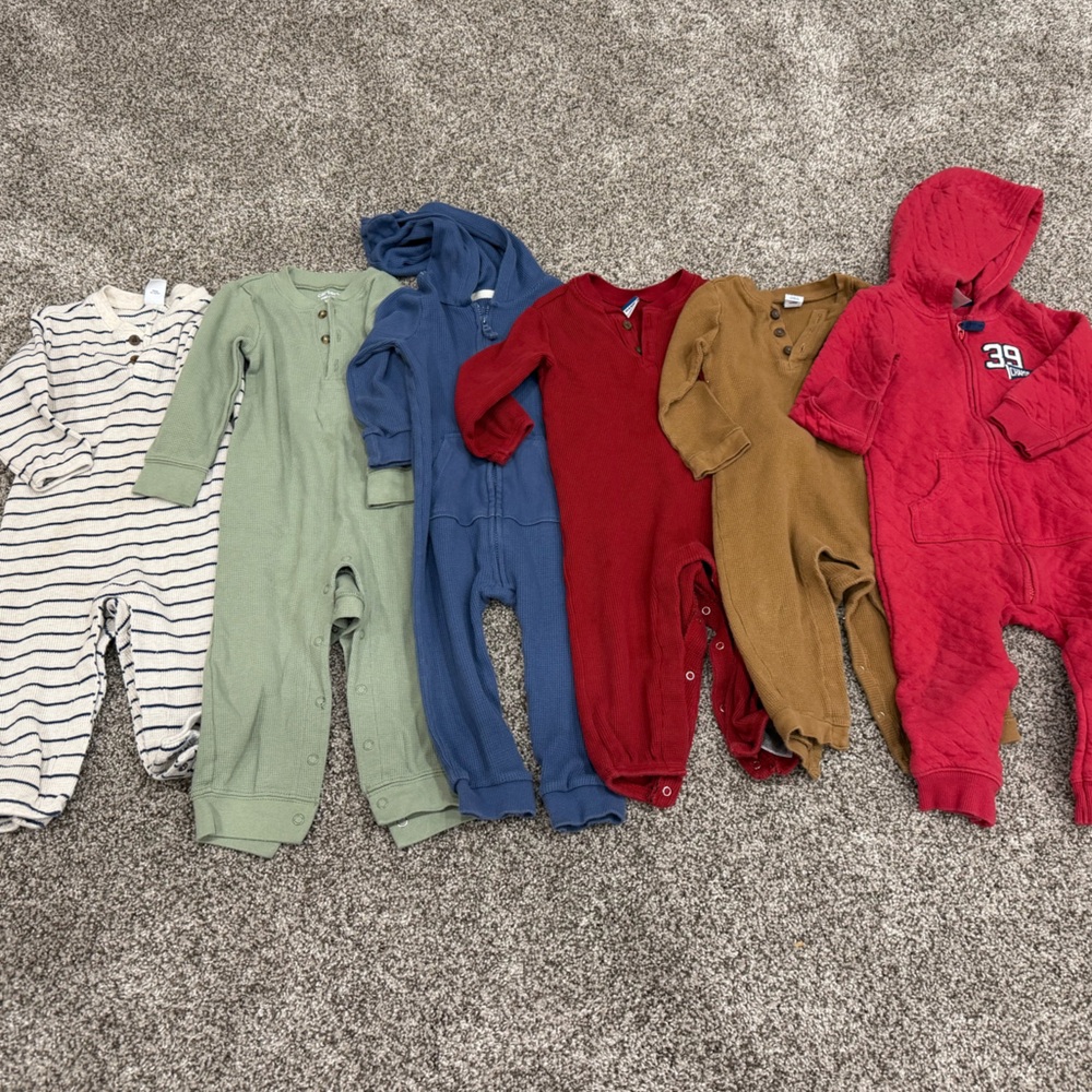 Mixed Baby One-Piece Rompers - Red, Mustard, Blue, Green, Striped
